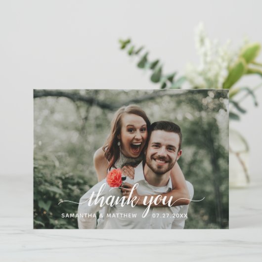 Rustieke Hand Geletterde Script Foto bruiloft Bedankkaart (Staand voorkant)