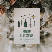 Rustieke Hand Geschilderd Groene Kerstboom Niet-Fo Feestdagenkaart