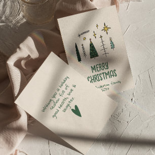 Rustieke Hand Geschilderd Groene Kerstboom Niet-Fo Feestdagenkaart