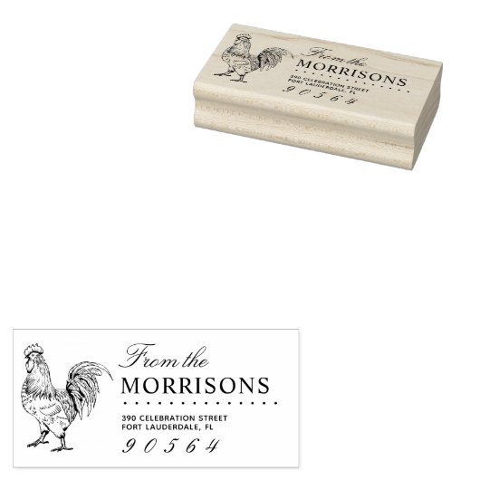 Rustieke Hand getekende haan naam retour adres Rubberstempel (Gestempeld)