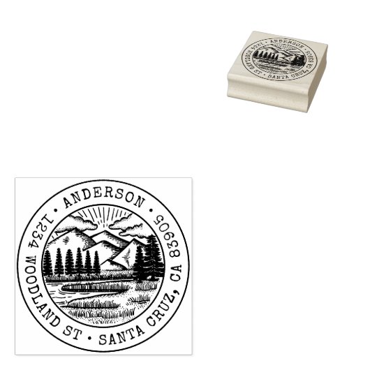 Rustieke Hand-getrokken Berg Ronde Retouradres Rubberstempel (Gestempeld)