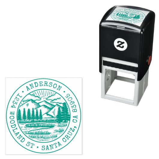 Rustieke Hand-getrokken Berg Ronde Retouradres Zelfinktende Stempel (In situ)