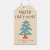Rustieke Hand Getrokken Blauwe Kerstboom Funky Cadeaulabel (Voorkant)