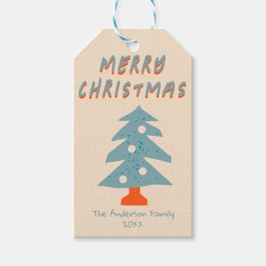 Rustieke Hand Getrokken Blauwe Kerstboom Funky Cadeaulabel (Voorkant)