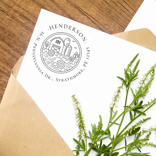 Rustieke Hand-getrokken Boerderij Familie Terugkee Rubberstempel