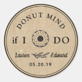 Rustieke hand getrokken donut geest als ik bruilof ronde sticker (Voorkant)