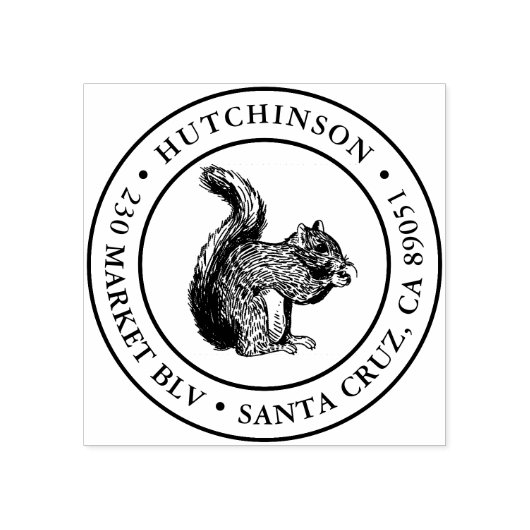 Rustieke Hand-getrokken Eekhoorn Rond Terugkeeradr Rubberstempel (Afrduk)
