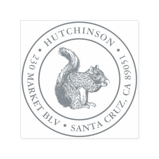 Rustieke Hand-getrokken Eekhoorn Rond Terugkeeradr Zelfinktende Stempel (Design)