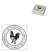 Rustieke Hand-getrokken Haan Rond Terugkeeradres Rubberstempel (Gestempeld)