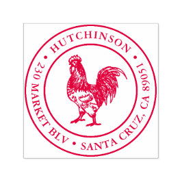 Rustieke Hand-getrokken Haan Rond Terugkeeradres Zelfinktende Stempel