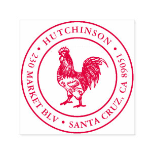 Rustieke Hand-getrokken Haan Rond Terugkeeradres Zelfinktende Stempel