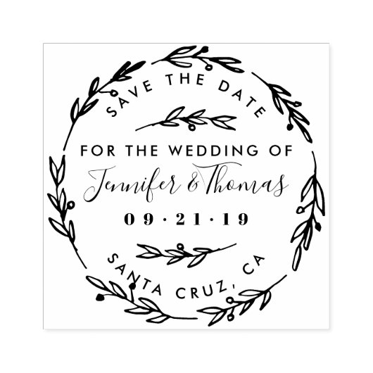 Rustieke Hand getrokken krans bewaar de datum Rubberstempel (Afrduk)