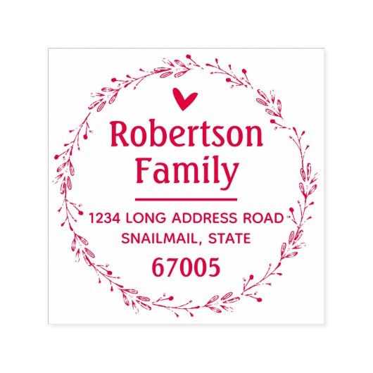 Rustieke Hand getrokken krans en hart retour adres Zelfinktende Stempel (Design)