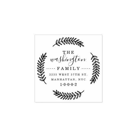 Rustieke Hand getrokken krans familie retour adres Rubberstempel (Afrduk)