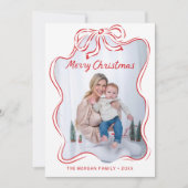 Rustieke Hand Getrokken Rode Boog Foto Kerst Kaart (Voorkant)