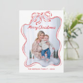 Rustieke Hand Getrokken Rode Boog Foto Kerst Kaart (Staand voorkant)