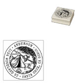 Rustieke Hand-getrokken Tent Ronde Retouradres Rubberstempel (Gestempeld)