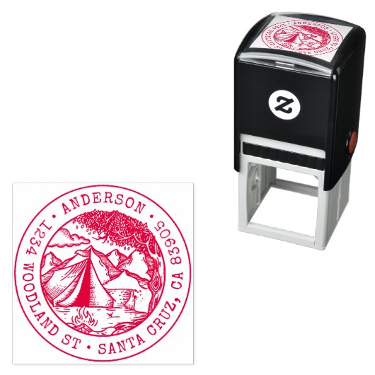 Rustieke Hand-getrokken Tent Ronde Retouradres Zelfinktende Stempel (In situ)