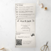 Rustieke Hand getrokken Tri-fold bruiloft uitnodig Drieluik Uitnodiging (Binnen)