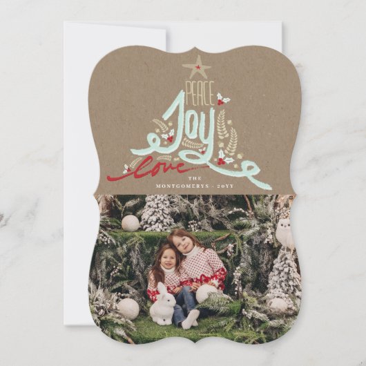 Rustieke Hand getrokken Vrede Vreugde Liefde Typog Feestdagenkaart (Voorkant)