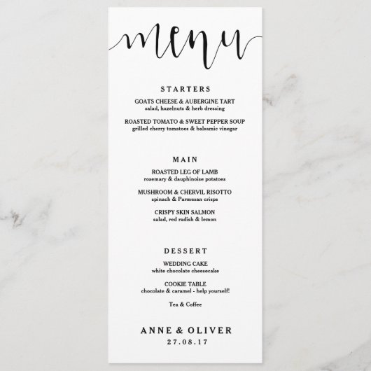 Rustieke Hand Lettered Wedding Menu Kaart (Voorkant)