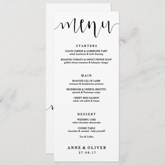 Rustieke Hand Lettered Wedding Menu Kaart (Voorkant / Achterkant)