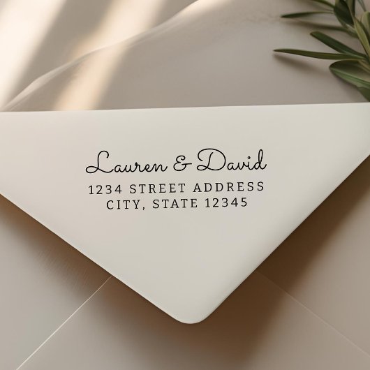 Rustieke Hand Script Koppel Namen Bruiloft Adres Zelfinktende Stempel