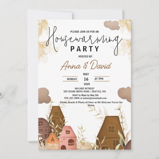 Rustieke Hand Tekening Housewarming Party Kaart (Voorkant)