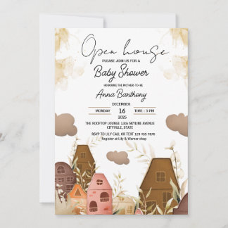 Rustieke Hand Tekening Open Huis Baby shower Kaart