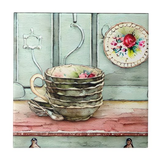 Rustieke handambacht koele illustratie van gerecht tegeltje (Voorkant)