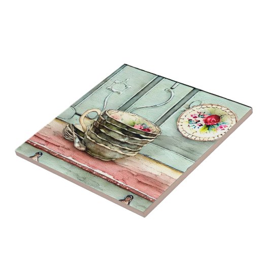 Rustieke handambacht koele illustratie van gerecht tegeltje (Zijkant)