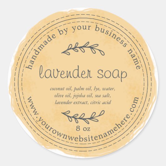 Rustieke Handgemaakte Lavendel Zeep Waterverf Geel Ronde Sticker (Voorkant)