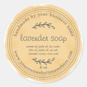 Rustieke Handgemaakte Lavendel Zeep Waterverf Geel Ronde Sticker