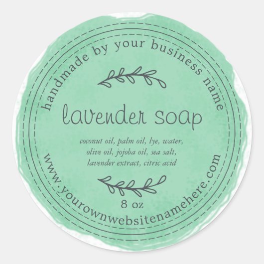 Rustieke Handgemaakte Lavendel Zeep Waterverf Groe Ronde Sticker (Voorkant)