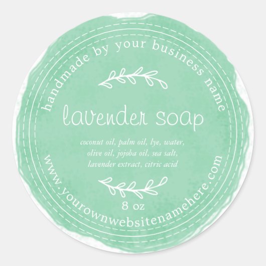 Rustieke Handgemaakte Lavendel Zeep Waterverf Groe Ronde Sticker (Voorkant)