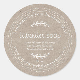 Rustieke Handgemaakte Lavendelzeep Kraft Papier Ronde Sticker