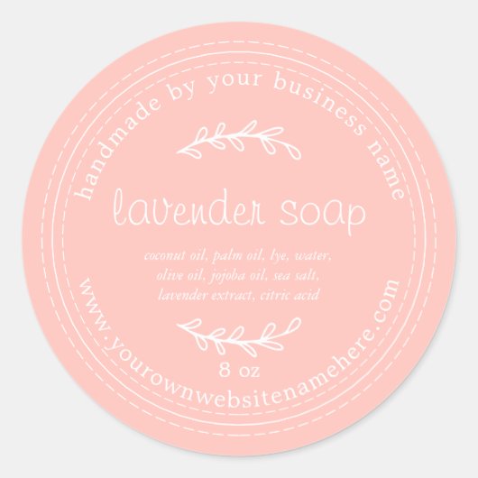 Rustieke Handgemaakte Lavendelzeep Roze Ronde Sticker (Voorkant)