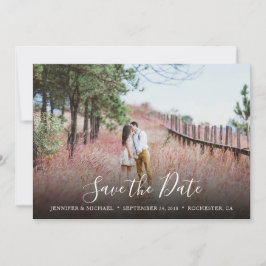 Rustieke handgeschreven elegante foto bruiloft save the date