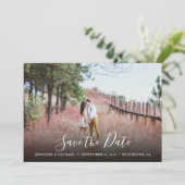 Rustieke handgeschreven elegante foto bruiloft save the date (Staand voorkant)