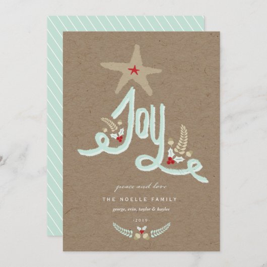 Rustieke handgetekende blauwe Joy-calligrafieblad Feestdagenkaart (Voorkant / Achterkant)