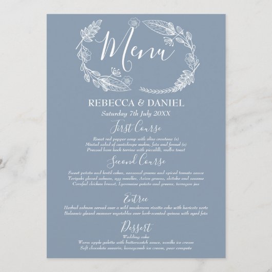 Rustieke handgetekende bloemenslinger script bruil menu (Voorkant)