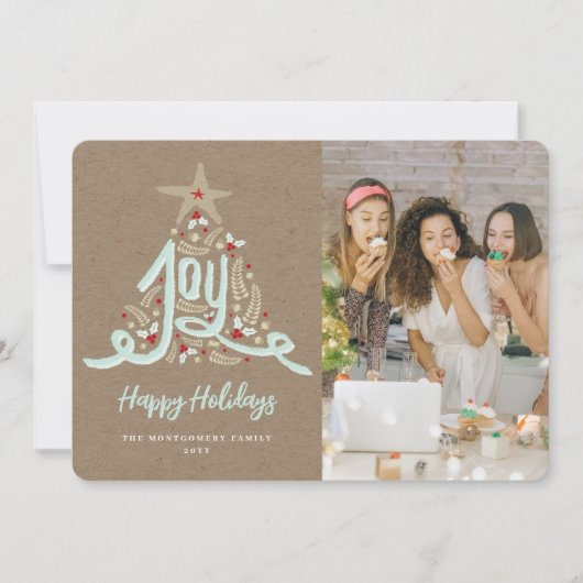 Rustieke handgetekende calligrafie met bladeren fo feestdagenkaart (Voorkant)