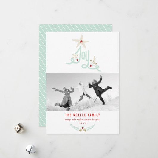 Rustieke handgetekende calligrafie met bladmotief  feestdagenkaart (Voorkant / Achterkant in situ)