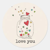 Rustieke handgetekende hart in pot hou van jou ronde sticker (Voorkant)
