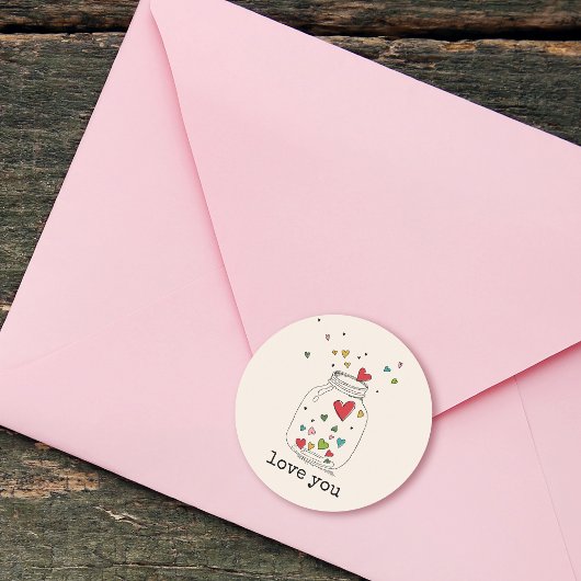 Rustieke handgetekende hart in pot hou van jou ronde sticker