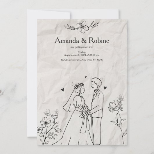 Rustieke handgetekende huwelijksuitnodiging kaart (Voorkant)
