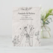 Rustieke handgetekende huwelijksuitnodiging kaart (Staand voorkant)