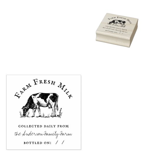 Rustieke handgetekende Koe familie Boerderij Fresh Rubberstempel (Gestempeld)