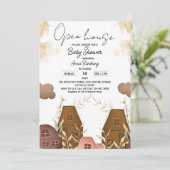 Rustieke handgetekende open huis baby shower kaart (Staand voorkant)