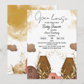 Rustieke handgetekende open huis baby shower kaart (Voorkant / Achterkant)